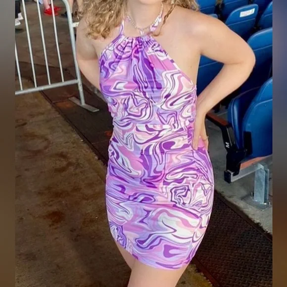 Purple marble body con halter dress Purple marble body con halter dress